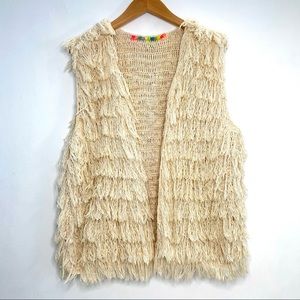 SURF BAZAAR Shaggy Crocheted Open Vest